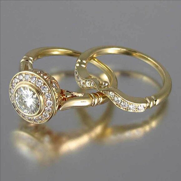 Diamond-studded ring light luxury high-end ring set - Picture 1 of 4